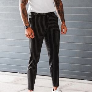 Mauvais Pinstripe Pant with Half Belt in Black (36)